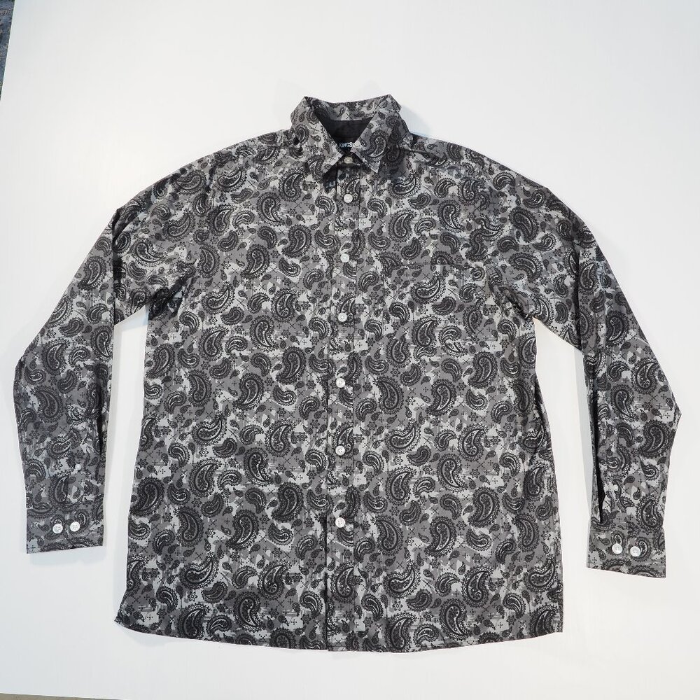 KingSize Shirt Mens LT Large Tall Black Gray Paisley Flip Cuff Preppy Minimalist - Picture 1 of 10